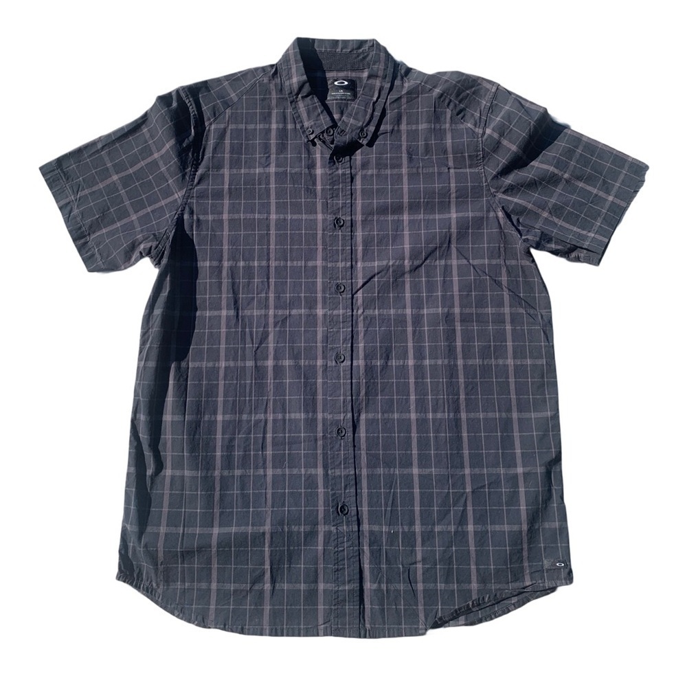 ⚡️Oakley Men's Plaid Short Sleeve Button-Up Shirt - Black & Gray - Size Large